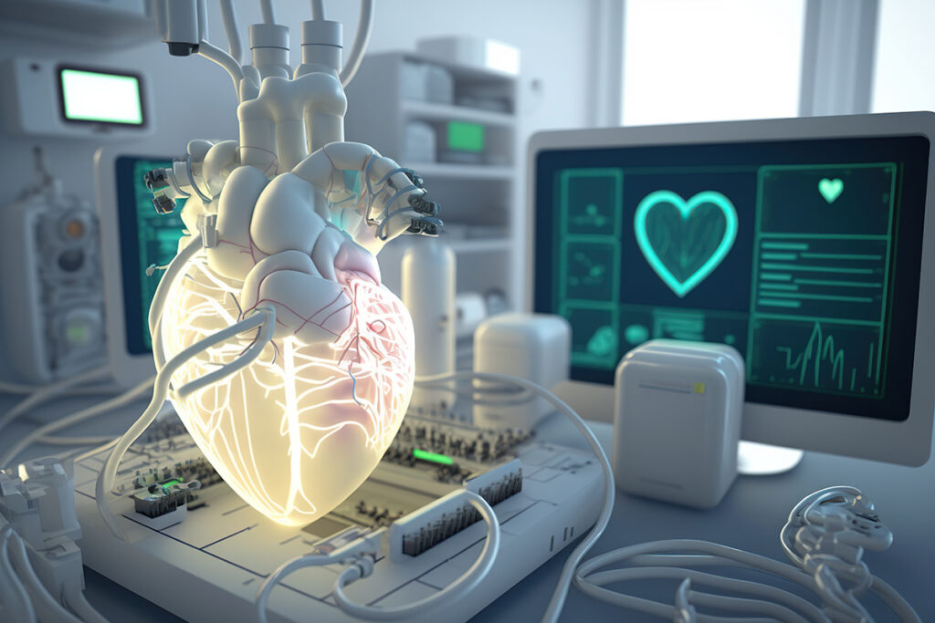 An image of a human heart on a monitor.